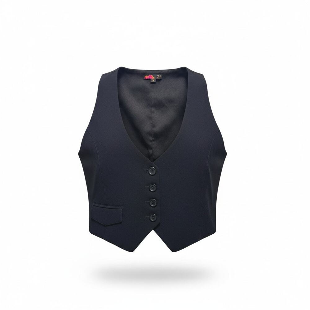 Y2K Forever 21 Black Fitted Cropped Tailored Waistcoat Vest Size Medium